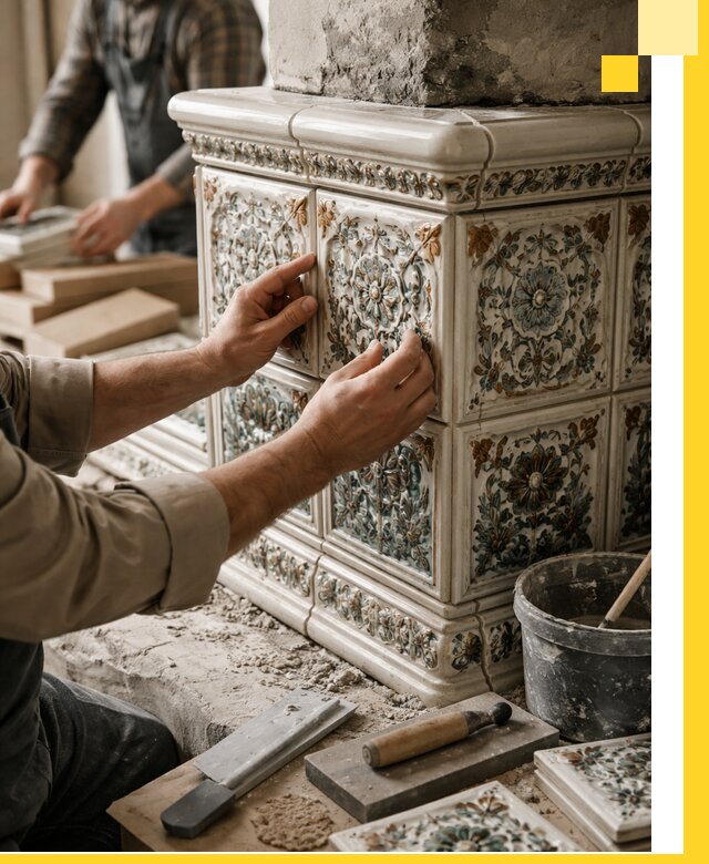 Изразцовые камины под ключ в Первоуральске: проект и монтаж