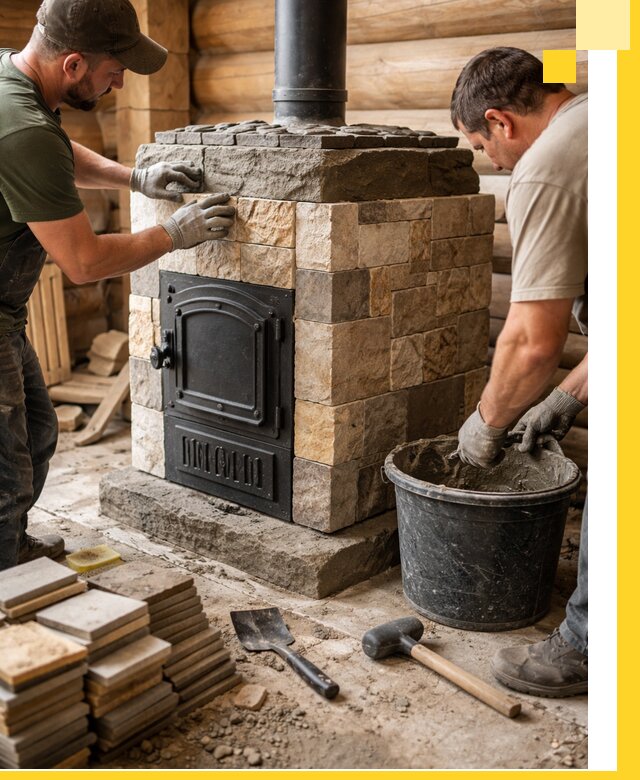 Облицовка банной печи под ключ в Первоуральске: камень и плитка