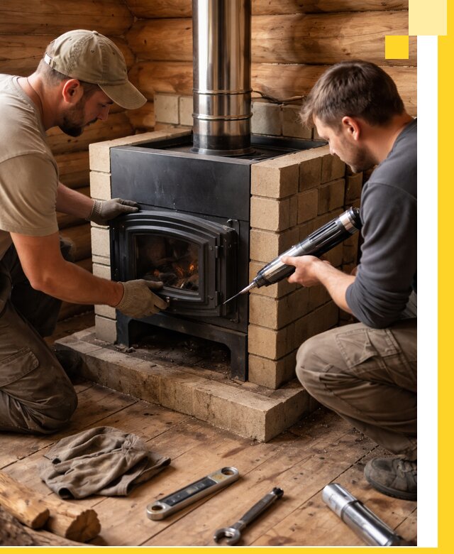 Монтаж и установка печи в бане под ключ с гарантией в Первоуральске