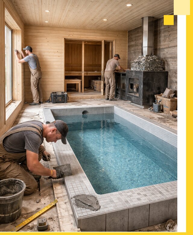 Проект бани с бассейном и сауной в Первоуральске под ключ