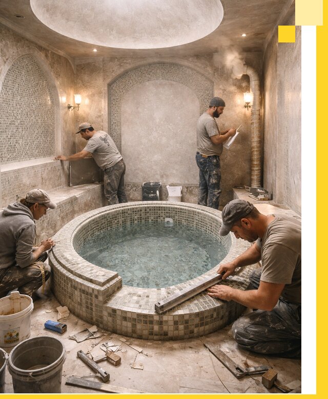 Профессиональное строительство хамама с бассейном в Первоуральске под ключ