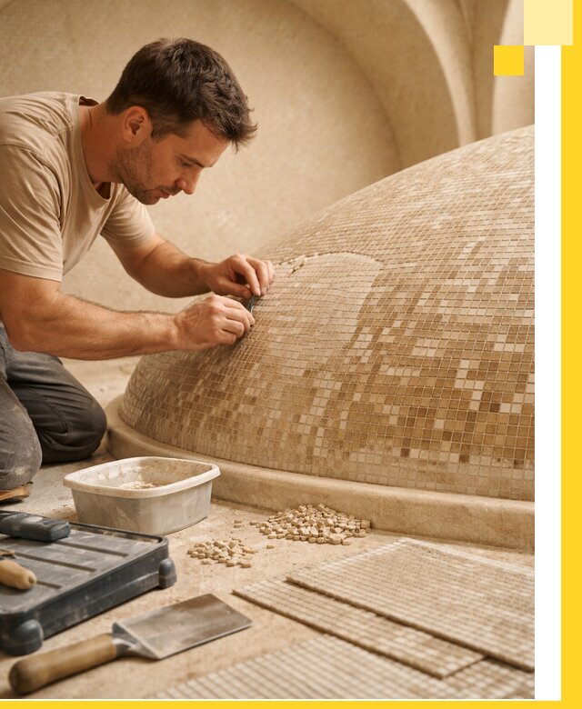 Профессиональная укладка мозаики для хамама под ключ в Первоуральске